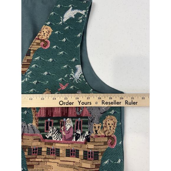 Noahs Ark Vest Handmade Tapestry Animal Scene Christian Green - Picture 5 of 7